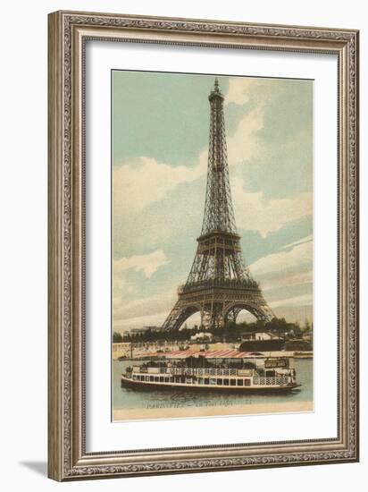 Eiffel Tower and Boat on the Seine-null-Framed Premium Giclee Print