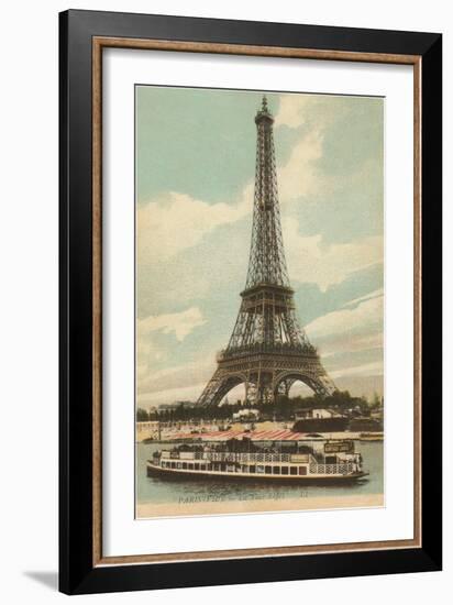 Eiffel Tower and Boat on the Seine-null-Framed Premium Giclee Print