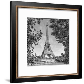 Eiffel Tower and River Seine Monochrome-Melanie Viola-Framed Art Print