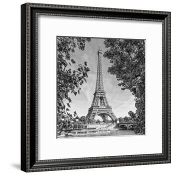 Eiffel Tower and River Seine Monochrome-Melanie Viola-Framed Art Print
