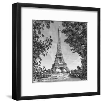 Eiffel Tower and River Seine Monochrome-Melanie Viola-Framed Art Print