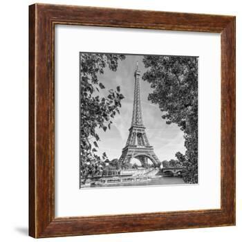 Eiffel Tower and River Seine Monochrome-Melanie Viola-Framed Art Print