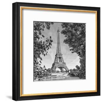 Eiffel Tower and River Seine Monochrome-Melanie Viola-Framed Art Print
