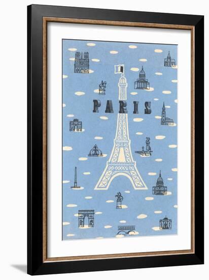 Eiffel Tower and Various Paris Motifs-null-Framed Art Print