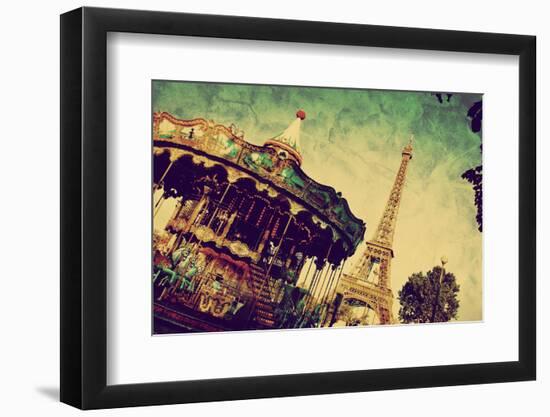 Eiffel Tower and Vintage Carousel, Paris, France. Retro Style-Michal Bednarek-Framed Photographic Print