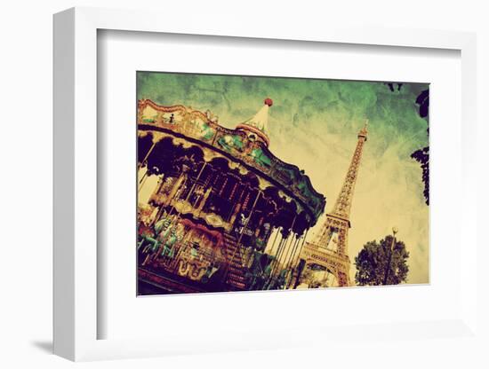 Eiffel Tower and Vintage Carousel, Paris, France. Retro Style-Michal Bednarek-Framed Photographic Print