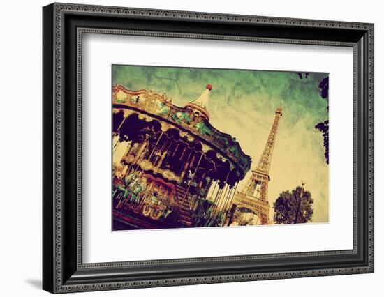 Eiffel Tower and Vintage Carousel, Paris, France. Retro Style-Michal Bednarek-Framed Photographic Print