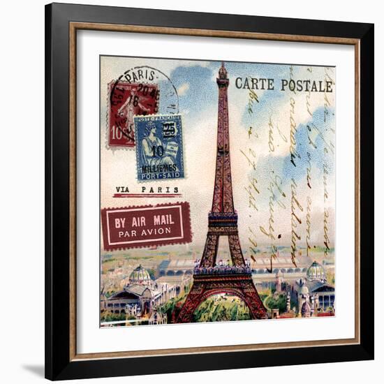 Eiffel Tower, French Vintage Postcard Collage-Piddix-Framed Art Print