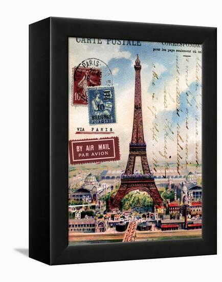 Eiffel Tower, French Vintage Postcard Collage-Piddix-Framed Stretched Canvas