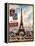 Eiffel Tower, French Vintage Postcard Collage-Piddix-Framed Stretched Canvas