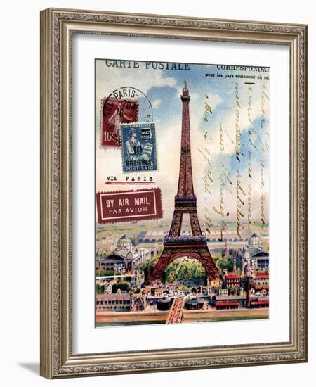 Eiffel Tower, French Vintage Postcard Collage-Piddix-Framed Art Print