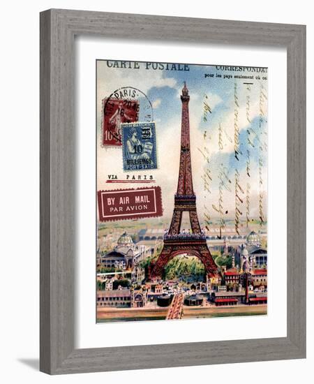 Eiffel Tower, French Vintage Postcard Collage-Piddix-Framed Art Print