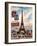 Eiffel Tower, French Vintage Postcard Collage-Piddix-Framed Art Print