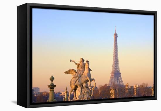 Eiffel Tower from Place De La Concorde with Statue in Foreground, Paris, France, Europe-Neil-Framed Premier Image Canvas