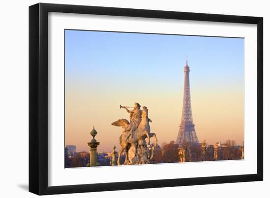 Eiffel Tower from Place De La Concorde with Statue in Foreground, Paris, France, Europe-Neil-Framed Photographic Print