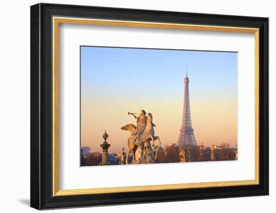 Eiffel Tower from Place De La Concorde with Statue in Foreground, Paris, France, Europe-Neil-Framed Photographic Print