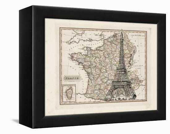 Eiffel Tower Map-Tina Carlson-Framed Stretched Canvas