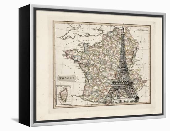 Eiffel Tower Map-Tina Carlson-Framed Stretched Canvas