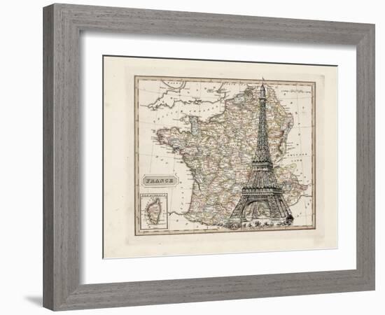 Eiffel Tower Map-Tina Carlson-Framed Art Print