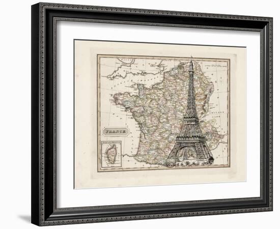 Eiffel Tower Map-Tina Carlson-Framed Art Print