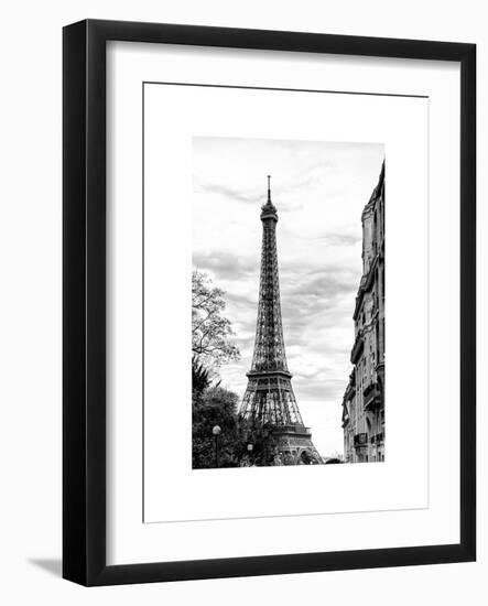 Eiffel Tower, Paris, France - White Frame and Full Format - Black and White Photography-Philippe Hugonnard-Framed Art Print