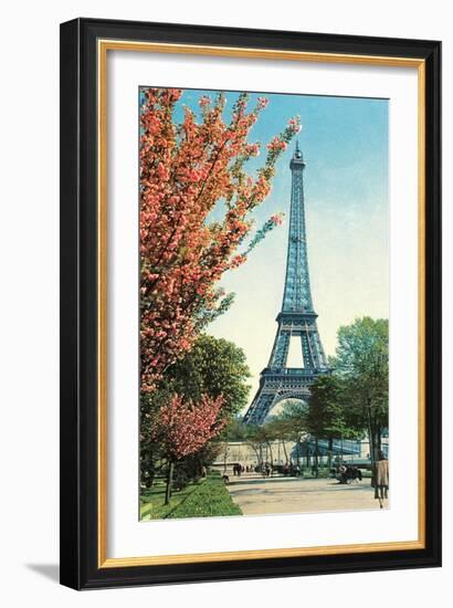 Eiffel Tower, Peach Blossoms-null-Framed Art Print