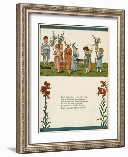 Eight Children Mourning a Dead Bird-Kate Greenaway-Framed Art Print