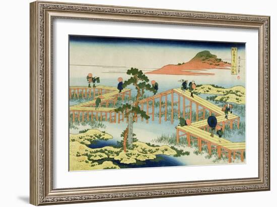 Eight Part Bridge, Province of Mucawa, Japan, circa 1830-Katsushika Hokusai-Framed Giclee Print