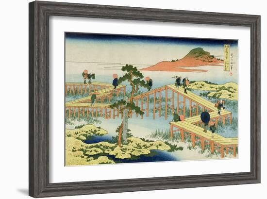 Eight Part Bridge, Province of Mucawa, Japan, circa 1830-Katsushika Hokusai-Framed Giclee Print