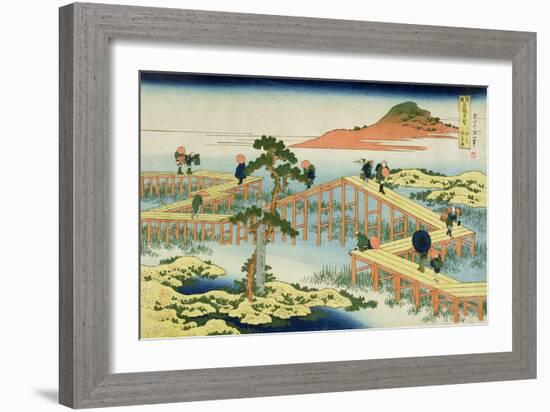 Eight Part Bridge, Province of Mucawa, Japan, circa 1830-Katsushika Hokusai-Framed Giclee Print