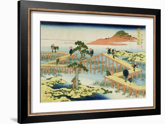 Eight Part Bridge, Province of Mucawa, Japan, circa 1830-Katsushika Hokusai-Framed Giclee Print