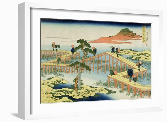 Eight Part Bridge, Province of Mucawa, Japan, circa 1830-Katsushika Hokusai-Framed Giclee Print