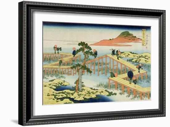 Eight Part Bridge, Province of Mucawa, Japan, circa 1830-Katsushika Hokusai-Framed Giclee Print