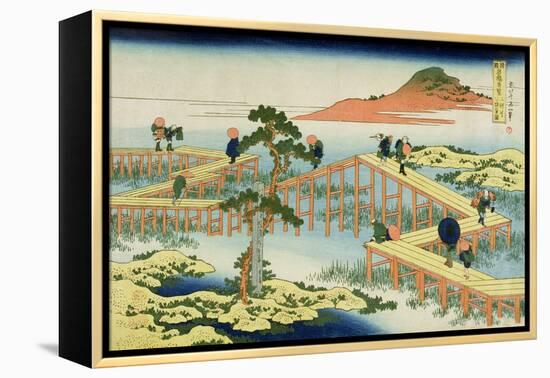 Eight Part Bridge, Province of Mucawa, Japan, circa 1830-Katsushika Hokusai-Framed Premier Image Canvas