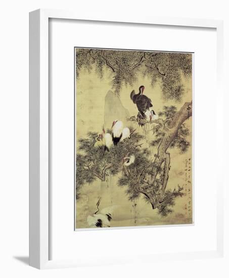 Eight Red-Crested Herons in a Pine Tree, 1754-Hua Yan-Framed Giclee Print