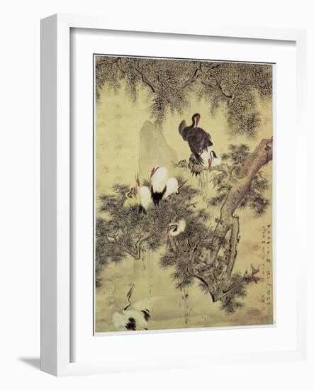 Eight Red-Crested Herons in a Pine Tree, 1754-Hua Yan-Framed Giclee Print