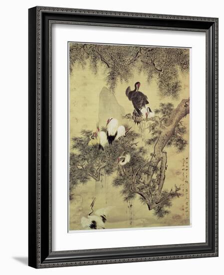 Eight Red-Crested Herons in a Pine Tree, 1754-Hua Yan-Framed Giclee Print