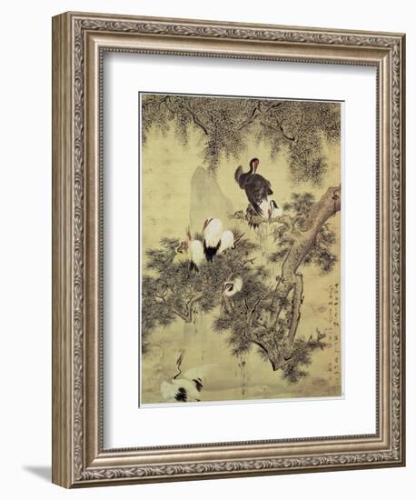 Eight Red-Crested Herons in a Pine Tree, 1754-Hua Yan-Framed Giclee Print