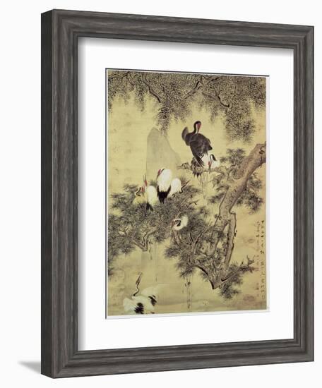 Eight Red-Crested Herons in a Pine Tree, 1754-Hua Yan-Framed Giclee Print