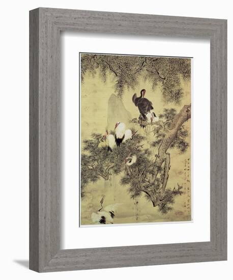 Eight Red-Crested Herons in a Pine Tree, 1754-Hua Yan-Framed Giclee Print