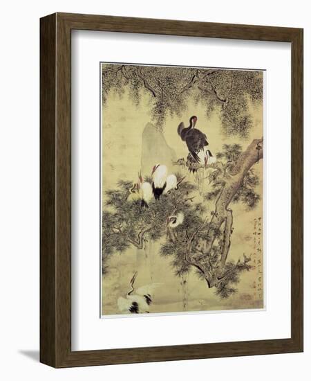 Eight Red-Crested Herons in a Pine Tree, 1754-Hua Yan-Framed Giclee Print