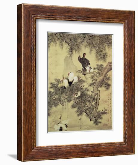 Eight Red-Crested Herons in a Pine Tree, 1754-Hua Yan-Framed Giclee Print