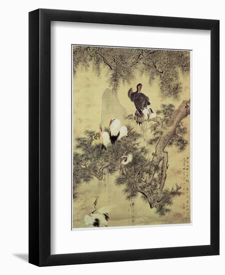 Eight Red-Crested Herons in a Pine Tree, 1754-Hua Yan-Framed Giclee Print