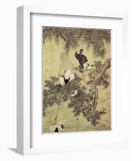 Eight Red-Crested Herons in a Pine Tree, 1754-Hua Yan-Framed Giclee Print