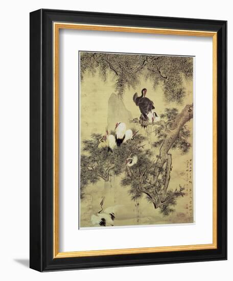 Eight Red-Crested Herons in a Pine Tree, 1754-Hua Yan-Framed Giclee Print