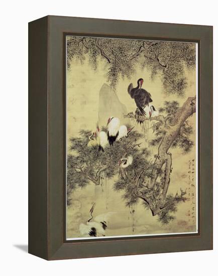 Eight Red-Crested Herons in a Pine Tree, 1754-Hua Yan-Framed Premier Image Canvas