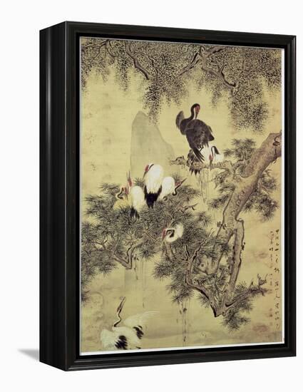 Eight Red-Crested Herons in a Pine Tree, 1754-Hua Yan-Framed Premier Image Canvas