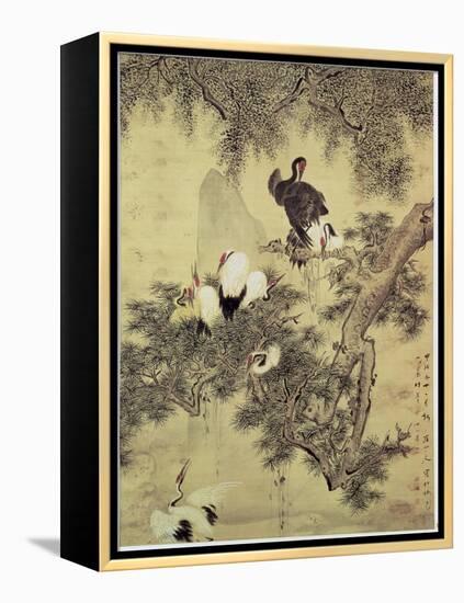 Eight Red-Crested Herons in a Pine Tree, 1754-Hua Yan-Framed Premier Image Canvas