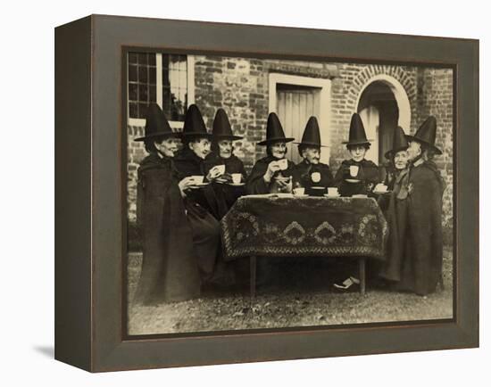 Eight Women in High Hats Having Tea in Norfolk, England, Ca. 1920-null-Framed Stretched Canvas