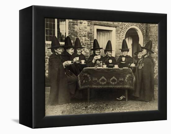 Eight Women in High Hats Having Tea in Norfolk, England, Ca. 1920-null-Framed Stretched Canvas